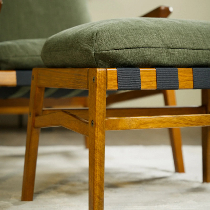Repose-pieds Mid Century, Vert mousse, Brushed Walnut