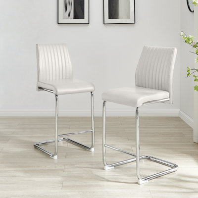 Loren Luxury Faux Leather Breakfast Bar Chairs - Upholstered Modern Design Chrome Legs by East Urban Home