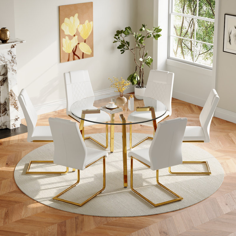 Ensemble repas en verre, 7, Or, Blanc / doré