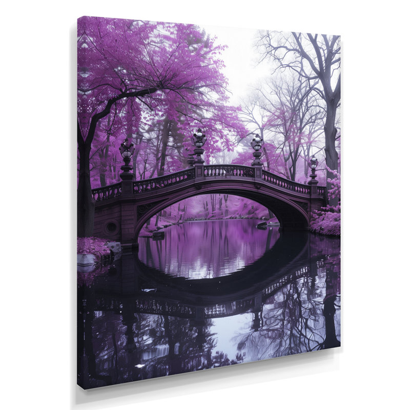 Pont de voie d'eau mauve, Tranquility - art mural, H 20 po x l 12 po x P 1 po, Toile tendue