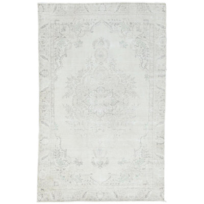 Antique Muted Beige Floral 6X9 Handmade Distressed Vintage Oriental Rug