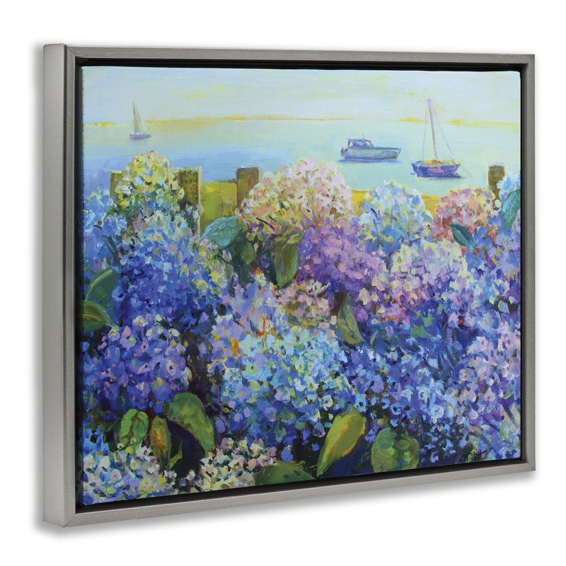 «Hydrangea by the Sea», art mural encadré par Catherine Elliot, Cadre flottant gris lustré, H 17 po x l 21 po