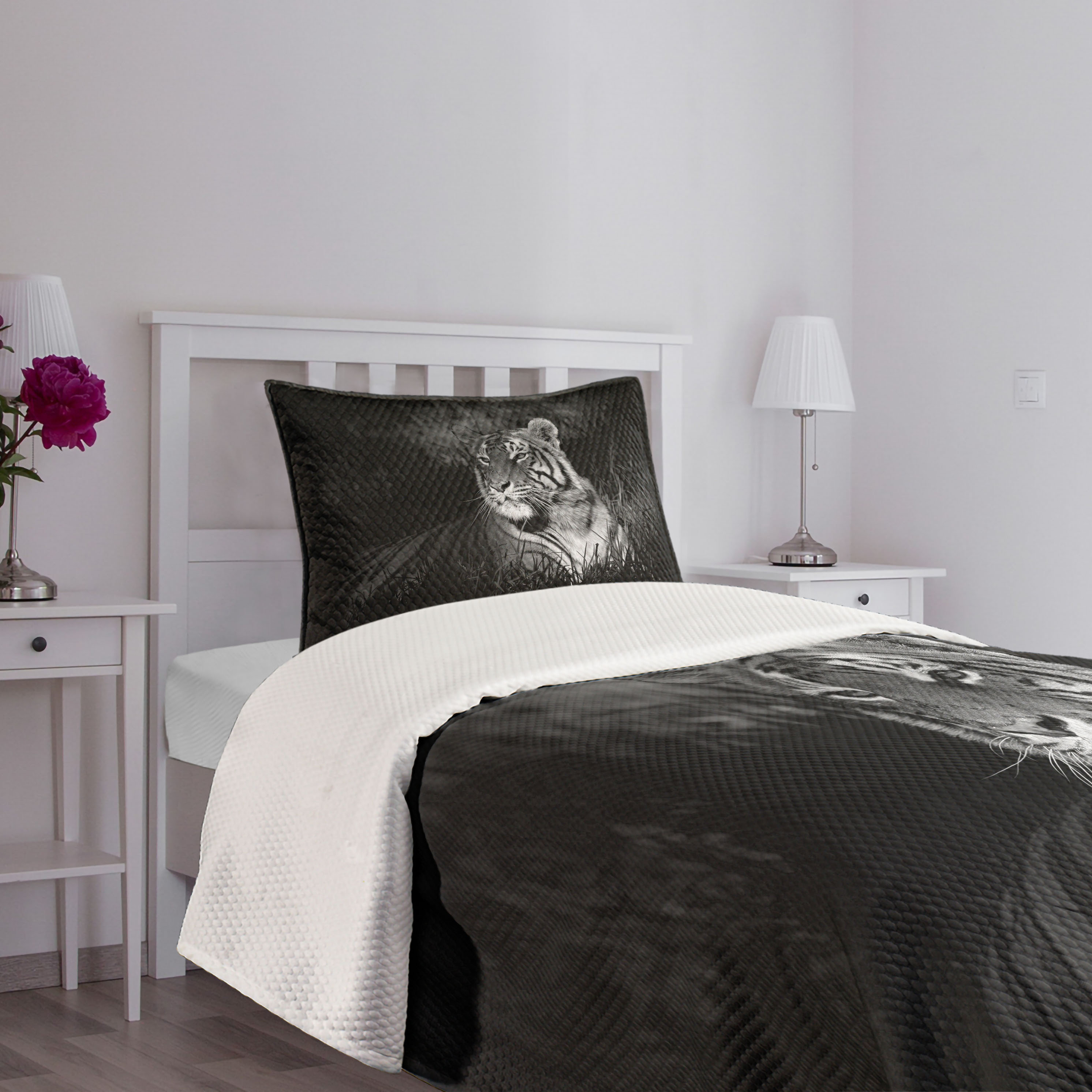 Ambesonne Black and White Bedspread Set Bengal Tiger Black White | Wayfair