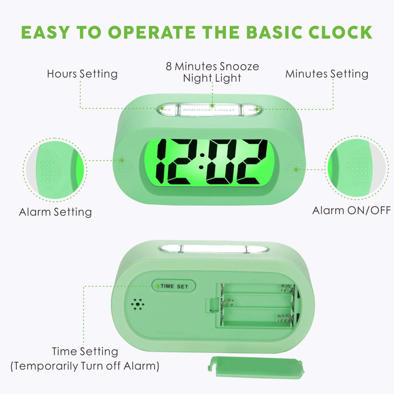 Digital Electric Alarm Tabletop Clock Green, Green