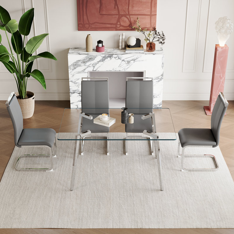 Glass Dining Table Set For 6, Dark Gray, 5