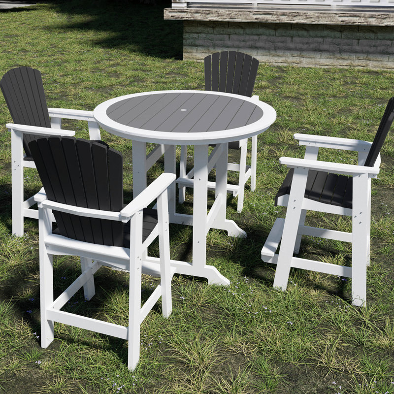 Patio Table And Chairs - High Top Outdoor Bar For 4 Of 5 Elegant Style White/Gray Pool, Balcony