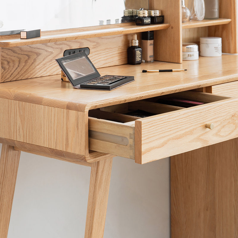 Commode Commode de table 100% chêne massif Dessus de table de bureau Commode de table compacte Accessoires de commode Largeur de rangement 90 cm Tiroir de rangement en bois naturel