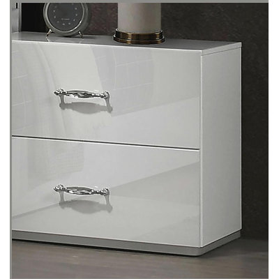 1pc Nightstand Stainless Steel High Gloss Finish Acrylic Handles White Finish