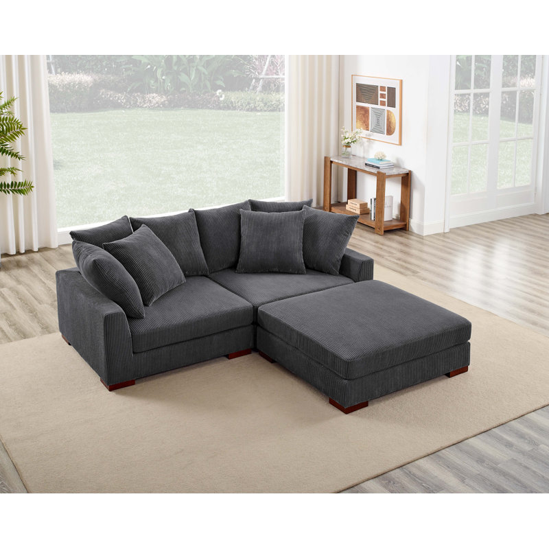 Canapé modulaire rembourré 3 pièces Aurbree, Velours côtelé gris foncé