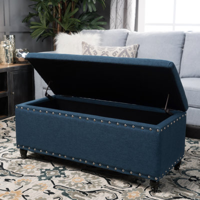 Tissu de rangement bleu marine avec pieds en bouleau brun foncé pour garde-robe, l 42,64 po x P 17,86 po H 17,86 po