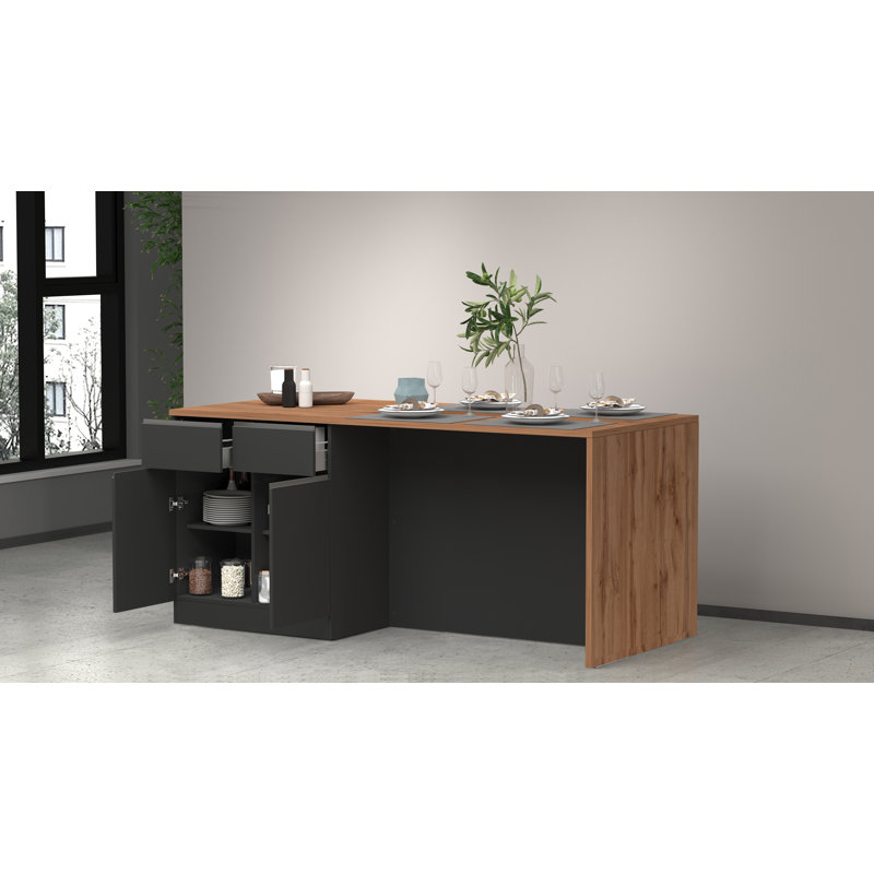 Sadrac Wood Kitchen Island, Anthracite Grey/Oak
