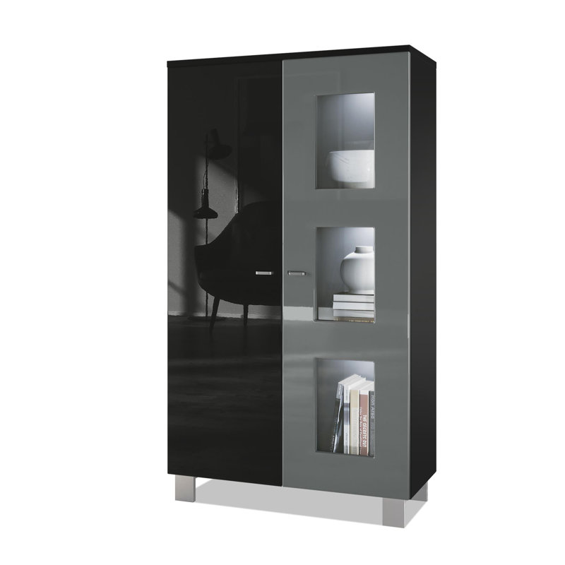 71 cm W Display Cabinet, Grey/Black, With