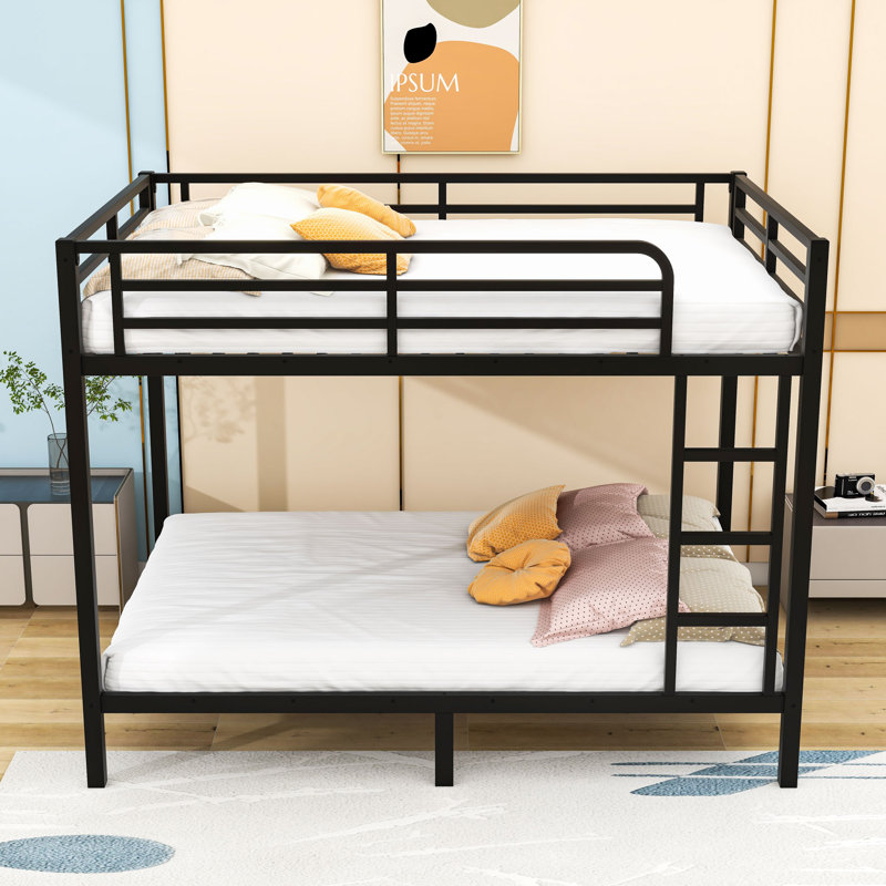 Full XL Over Full XL Metal Bunk Bed With Ladder