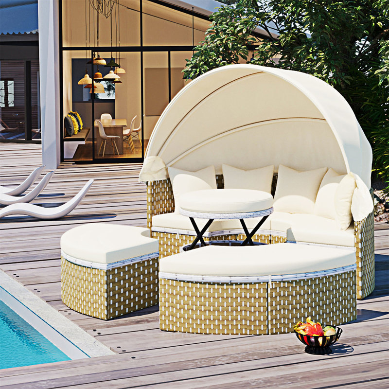 Ensemble de salon de jardin d'extérieur avec canapé modulaire, Coussin beige / structure beige