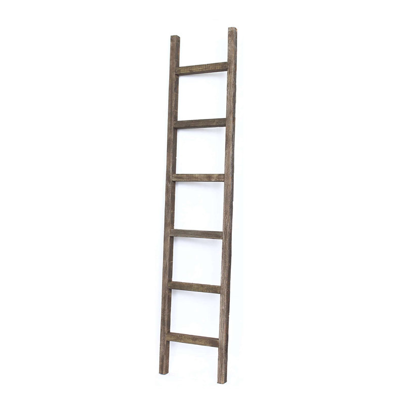 Orval  Gray Rustic Wood Ladder Shelf, Espresso, (6 Shelves) 73" H x 15" W x 2" D