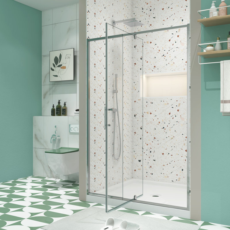 privdr 50"-54"W x 71" H Pivot Semi-Frameless Shower Door, Chrome