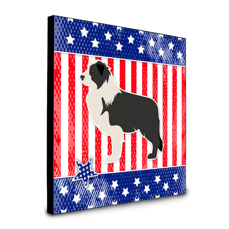 Panneau mural pour l’art américain dog Duro, Border collie patriotique noir