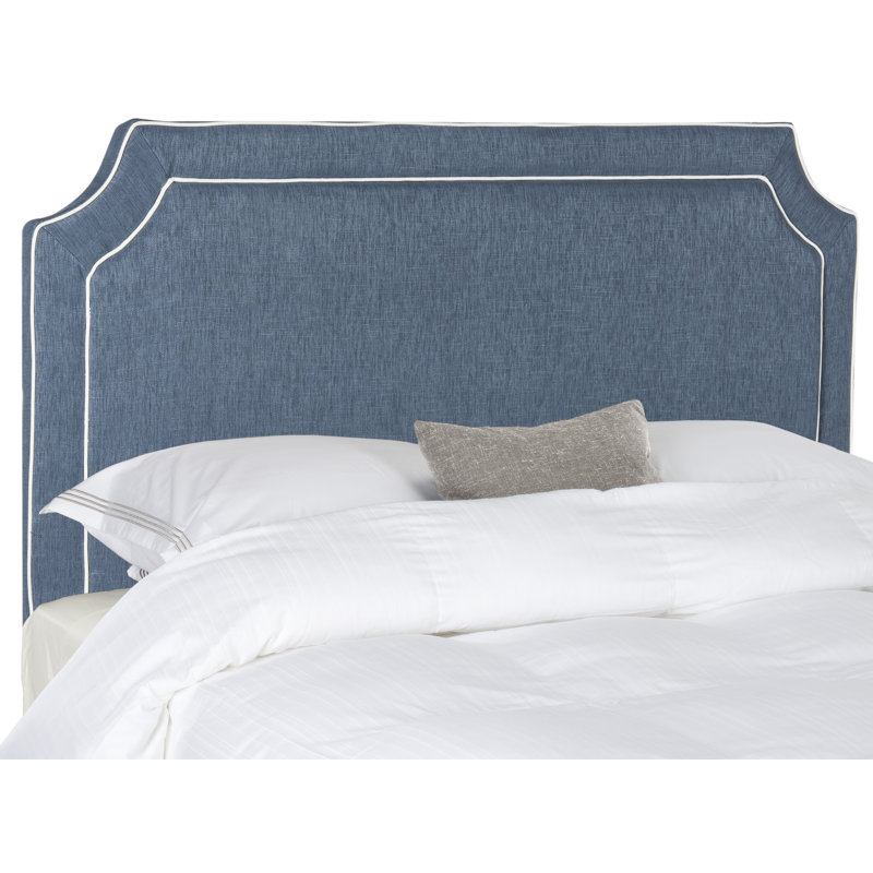 Cloverdale Upholstered Panel Headboard, Queen, Denim Blue/White Piping Viscose Blend