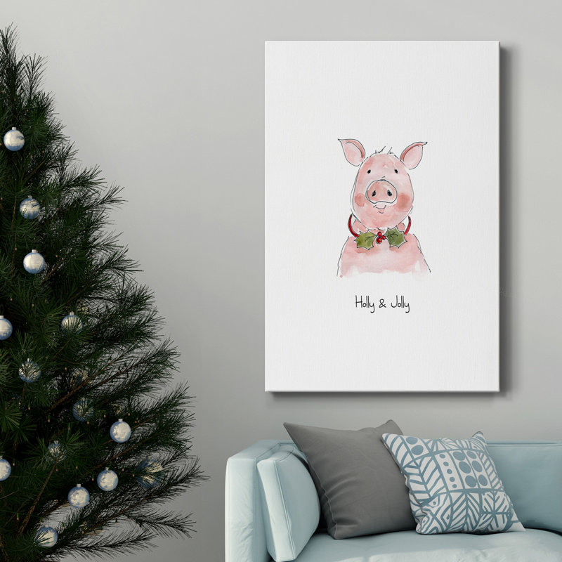 52_Farm Christmas Pig Premium, toile tendue avec châssis - prête à être accrochée, H 27 po x l 18 po x P 1 po