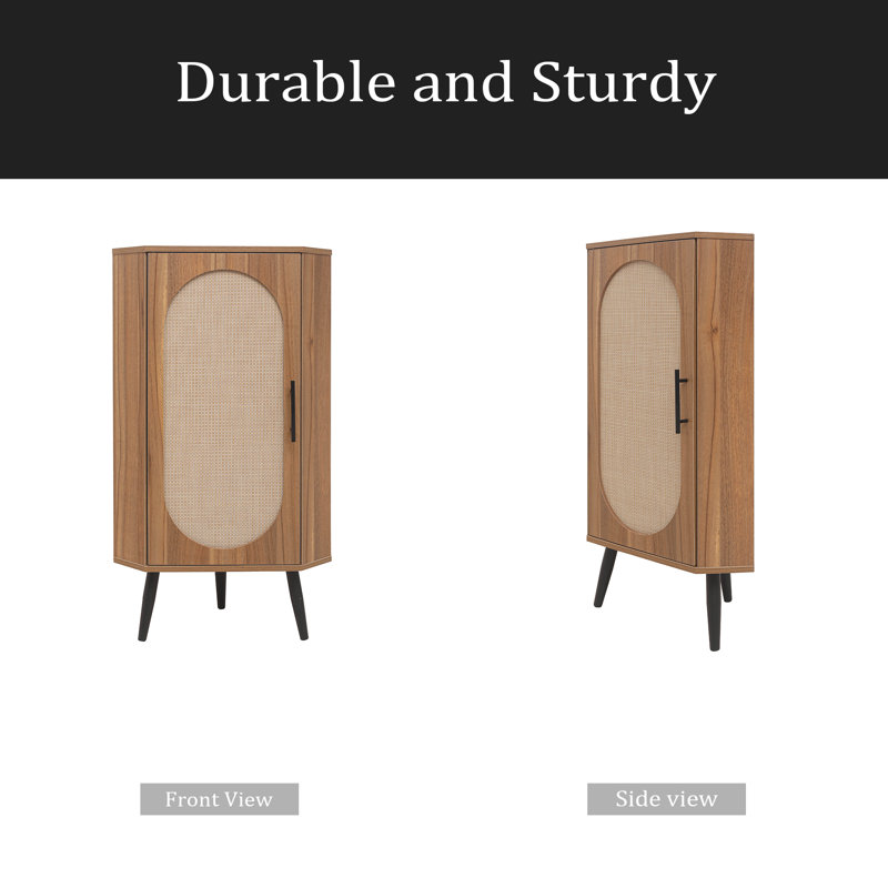 Corner Cabinet ,Rattan Door,Freestanding Corner Tables For Small Spaces, Corner Shelf Stand For Living Room, Kitchen, Bathroom, Bedroom