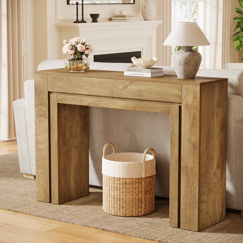 41.3'' Farmhouse Console Table, Rectangular Entryway Table with Double Base, Light Brown