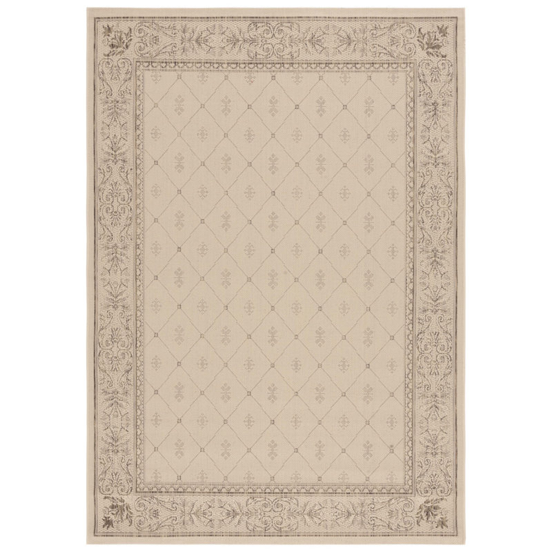Natural Brown Floral Motif Outdoor Area Rug