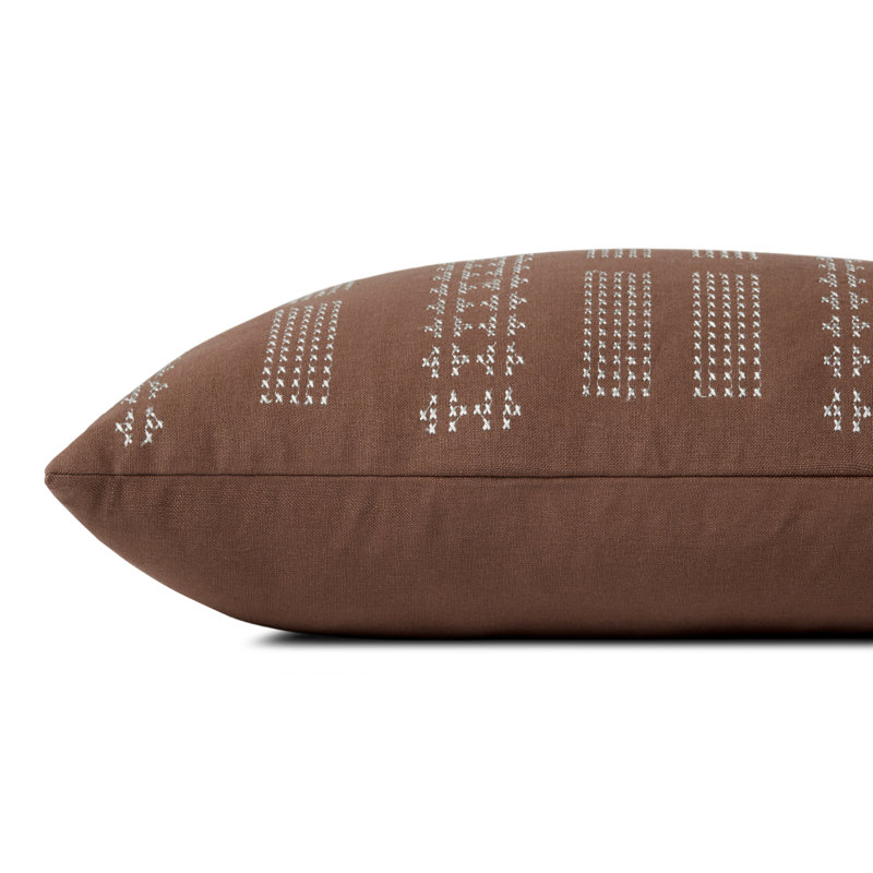 Brown Rectangular Cotton Embroidered Lumbar Pillow