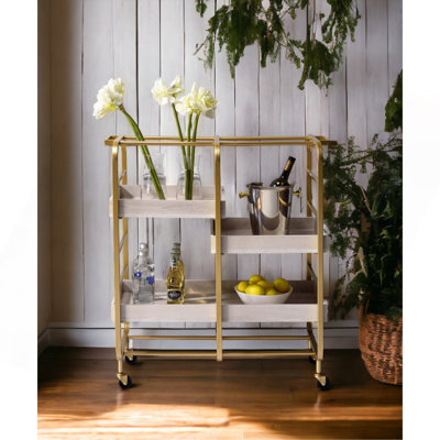 Vorrik Gold & White Washed Finish Serving Cart