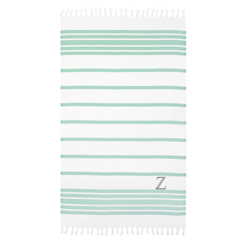 Herringbone Cotton Beach Towel, Soft Aqua/Gray, Z