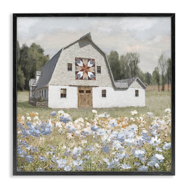  «Meadow View & Barn», estampe numérique par Amber Sterling, Giclée encadrée noir minuit, H 12 po x l 12 po