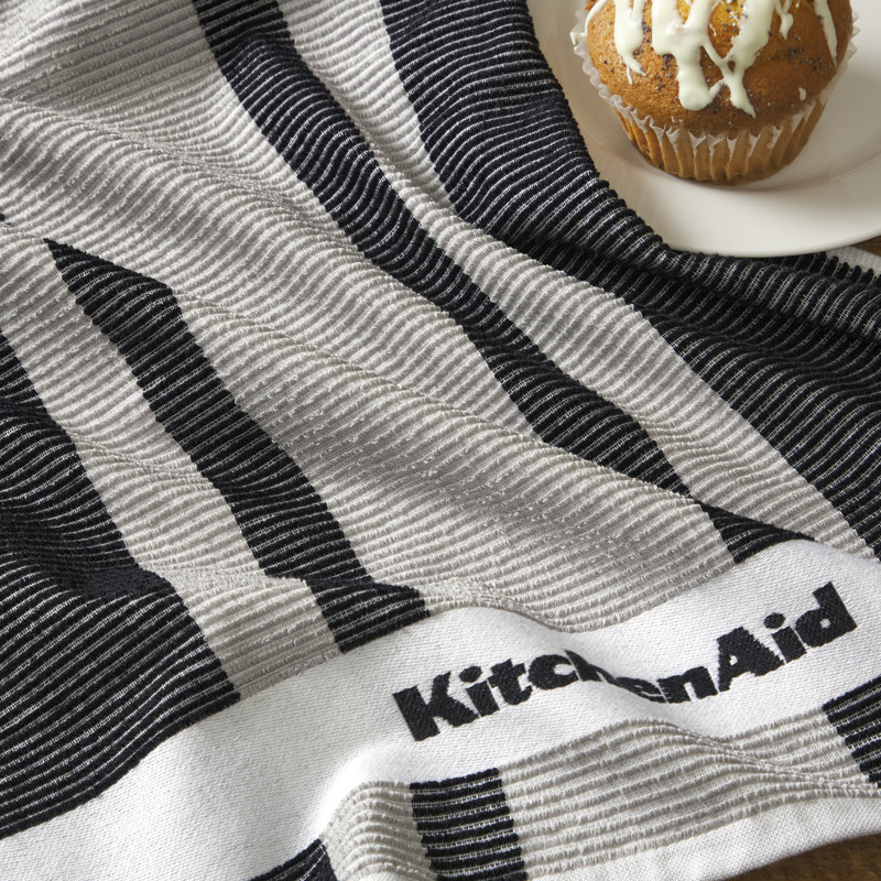 KitchenAid Micro Rib Striped Linen Set, Matte Black