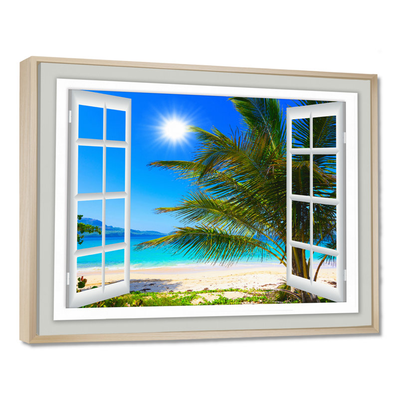 « Window Open to Beach with Palm » - impression d'art mural avec plage, impression sur toile avec plage et palmier, Érable