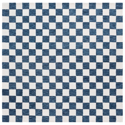 Freemont Blue Ivory Hand-Tufted Checkered Rug