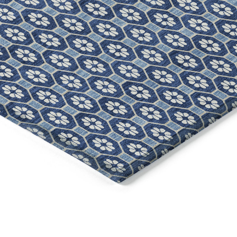 Machine Washable Indoor/Outdoor Christain ACN1430 Blue Rug, Rectangle 2'6" x 3'10"