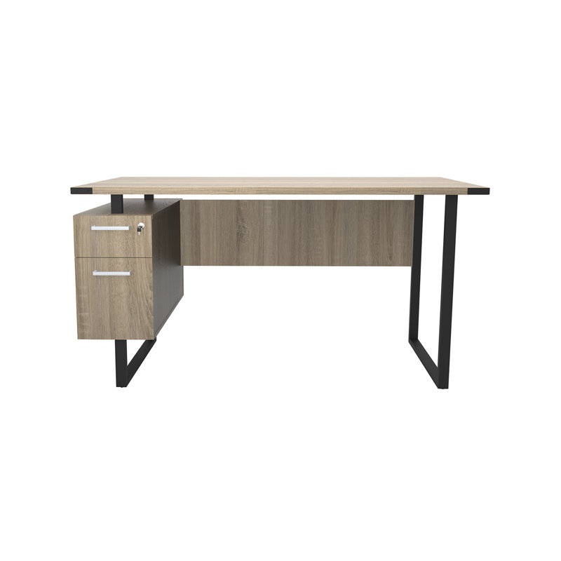 Mirella SOHO Desk With Built-In Pedestal, Brown, Left Hand Return