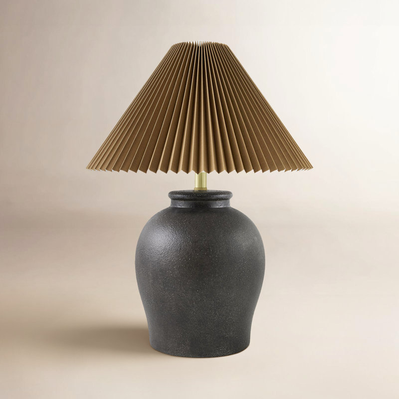 Chemise 22" Ceramic Table Lamp, Black, Brown Pleated