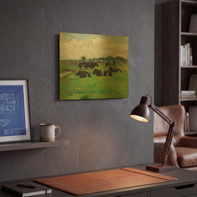 «Paysage avec un groupe de cinq vaches, 1901» par Piet Mondrian, art mural en métal doré, 16 po x 12 po