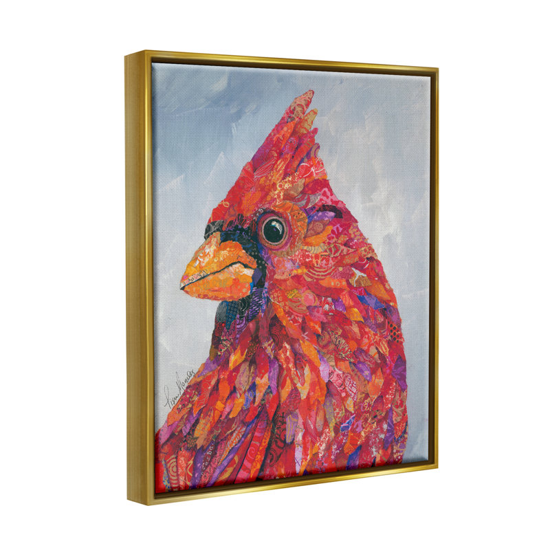 «The Messenger Red Cardinal Layered Collage Bird» par Lisa Morales, peinture sur toile tendue, H 31 po x l 25 po x P 1,5 po