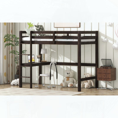 Lit mezzanine simple avec bureau intégré et garde-corps de sécurité