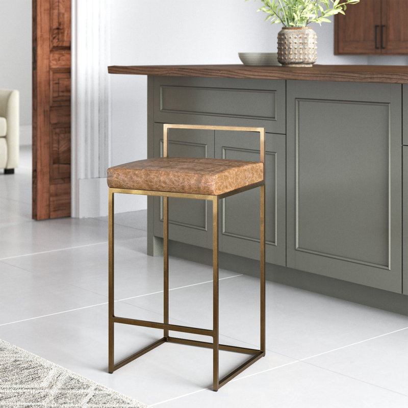 Rumiya 26" Counter Stool, Brass, Chestnut Brown