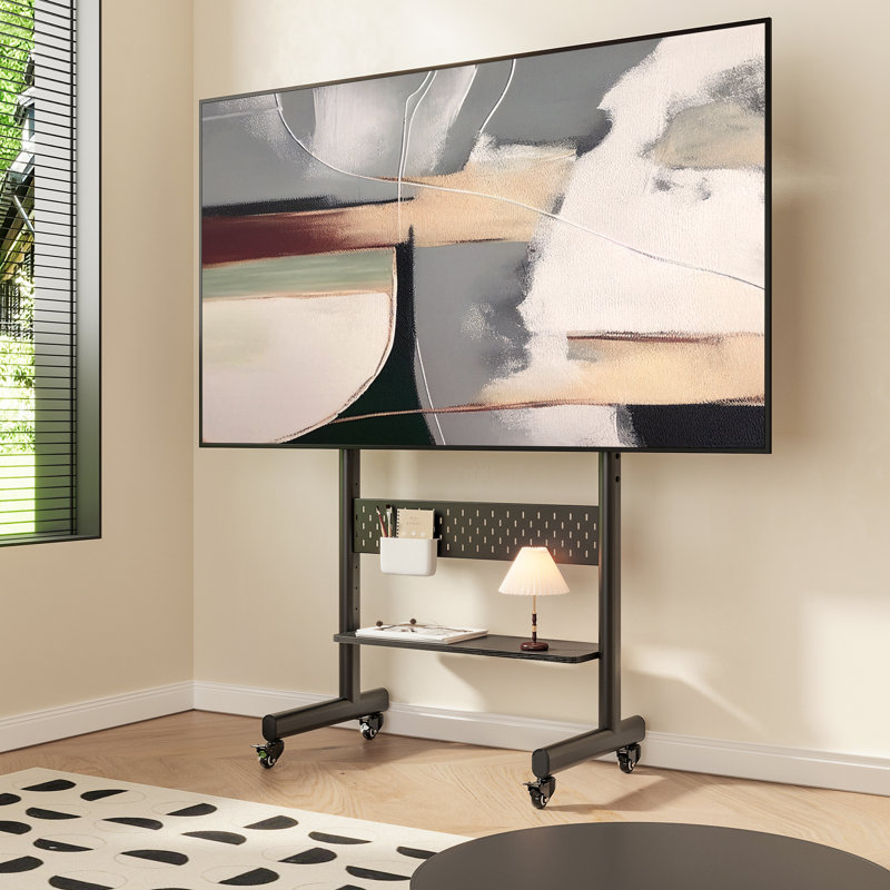 Charrisse Height Adjustable Rolling TV Stand with Mount, Black