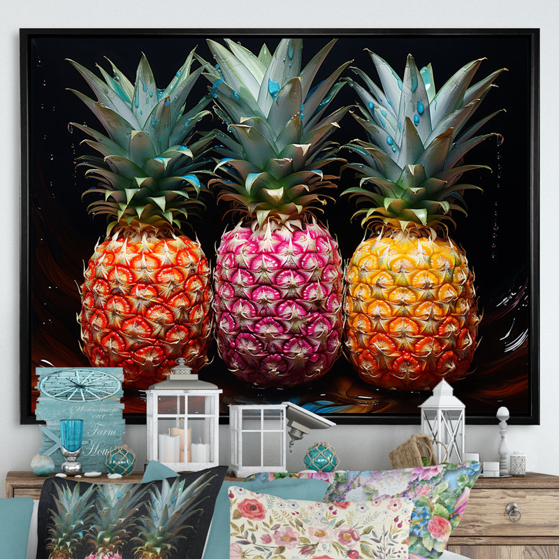 Nectar néon ananas I, H 34 po x l 44 po x P 1,5 po, Cadre flottant noir
