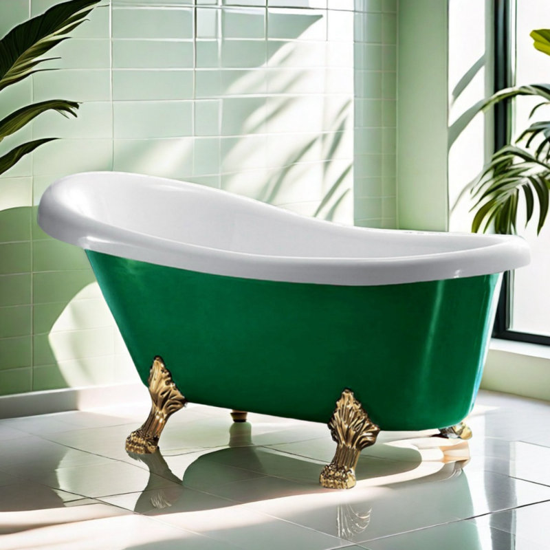 Baignoire en acrylique simple et moderne, Blanc / Vert / Or