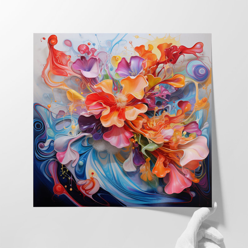 Mouvement floral fluide, impression abstraite 2, H 30 po x l 30 po x P 1,25 po, Toile tendue