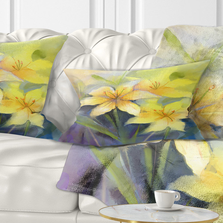 Coussin lombaire floral lily painting aquarelle