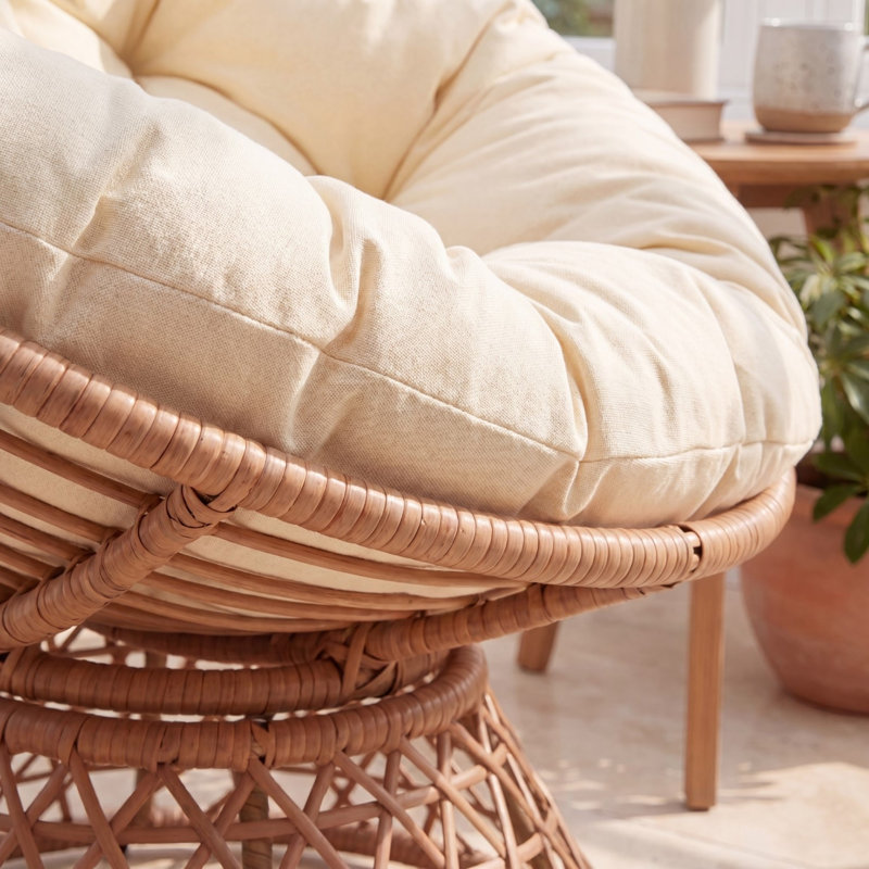 Upholstered Swivel Accent Chair, Natural, Cream Polyester
