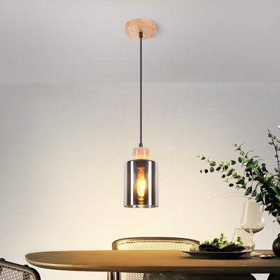 Hanging lamp dining table pendant light vintage: dining room lamp hanging smoked glass E27 dining table lamp in industrial style bedroom hanging light for living room dining room - Without bulb