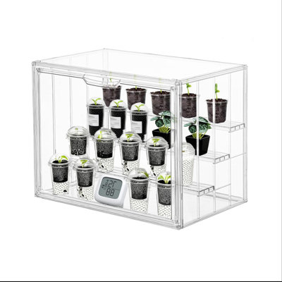 Mini Greenhouse Indoor, Small Portable Tabletop Green House With Magnetic Door For Seed Starting, Plant Grow Warmer And Home Gardening Display, (Clear)