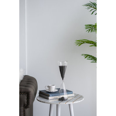 4.5X4.5X15.5" Triangular Shape Hourglass, 90 Minutes, Black Sand