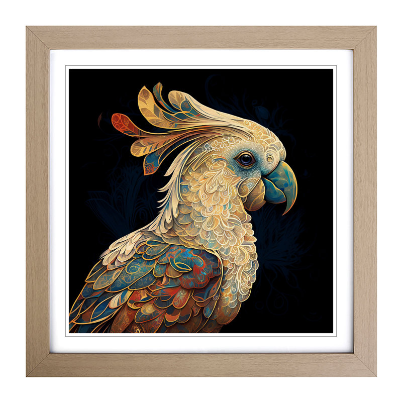 Cockatoo Paisley Art - Framed Print, Oak